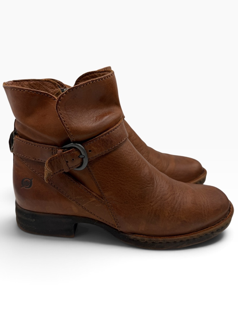 Born Women’s Brown Leather Ankle Boots with Buckle - Size 7